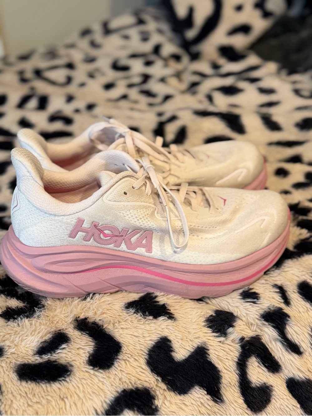 Hoka Women's White and Pink Max-Cushion Running Sneakers